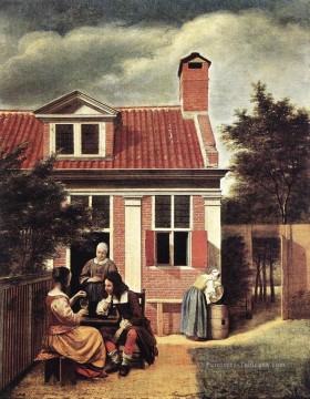 Village House genre Pieter de Hooch Peinture à l'huile